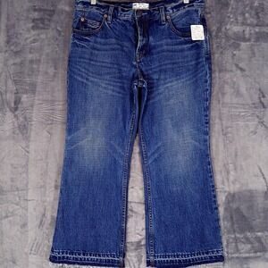 Free People Jeans Womens 31 Blue High Rise Wide Leg Button Fly Cropped NWT